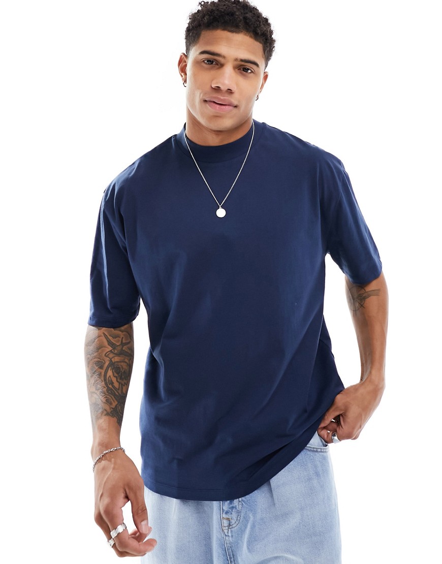 ASOS DESIGN oversized t-shirt with turtle neck in navy
