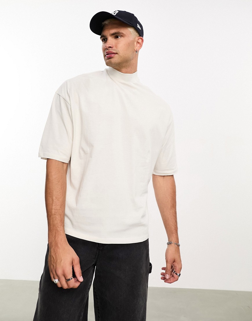 ASOS DESIGN oversized t-shirt with turtle neck in white-Grey