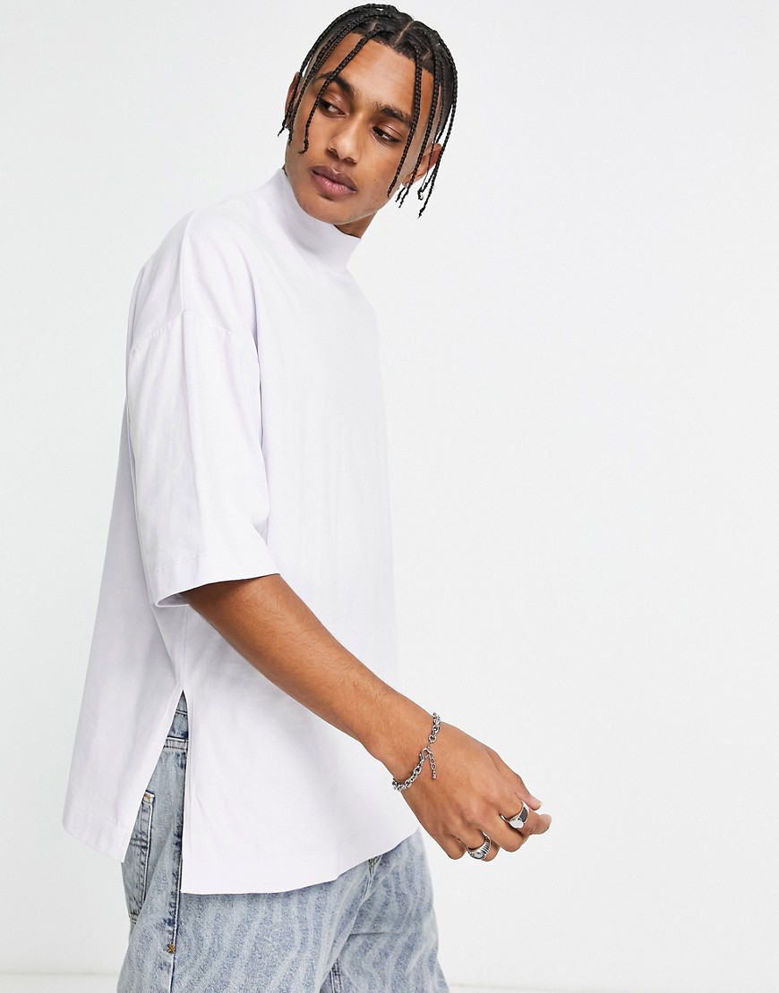ASOS DESIGN oversized T-shirt with turtleneck and side slits in washed lilac-Purple