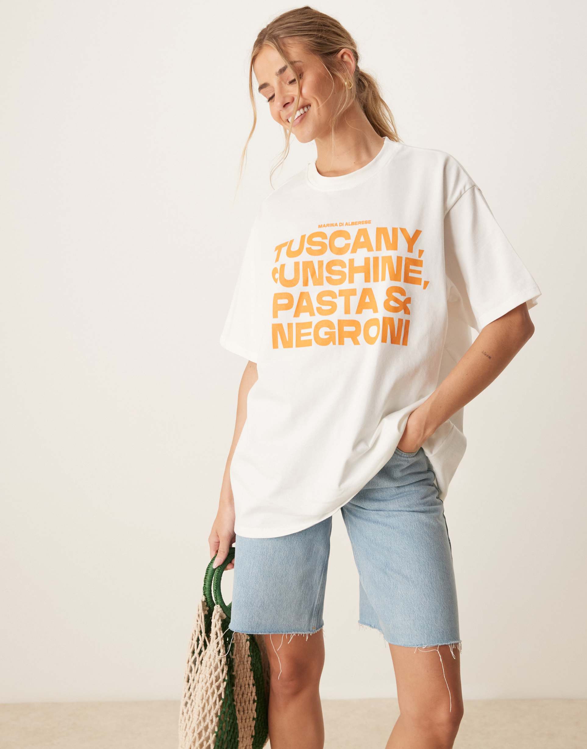 asos design oversized t-shirt with tuscany and negroni graphic in cream