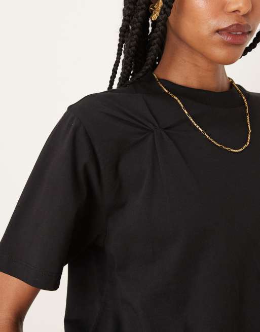 ASOS DESIGN oversized T-shirt with twist ruched detail in black, 2 of 4