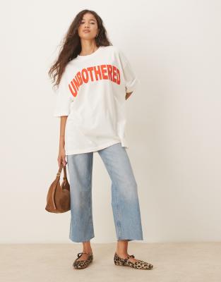 Asos Design Oversized T-shirt With Unbothered Slogan Graphic In White