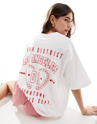 Asos Design Oversized T-shirt With Urban District La Graphic In White