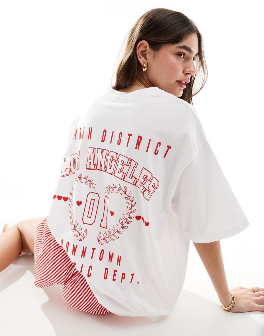 ASOS DESIGN oversized t-shirt with urban district LA graphic in white