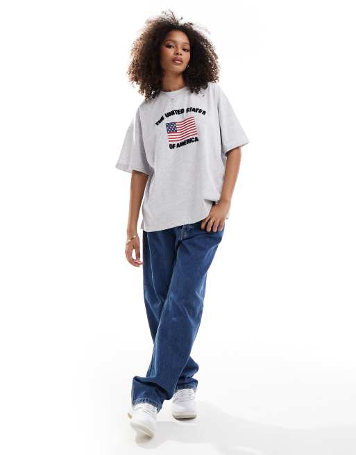 ASOS DESIGN oversized t shirt with USA flag graphic in grey marl