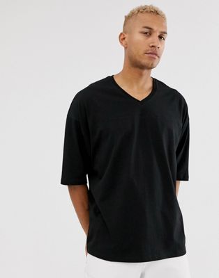 ASOS DESIGN oversized t-shirt with v neck and seam detail in black | ASOS