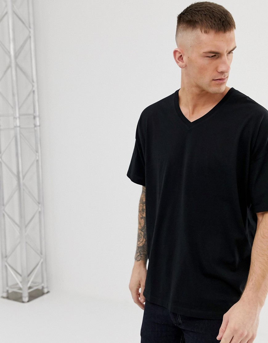 ASOS DESIGN oversized t-shirt with v neck in black