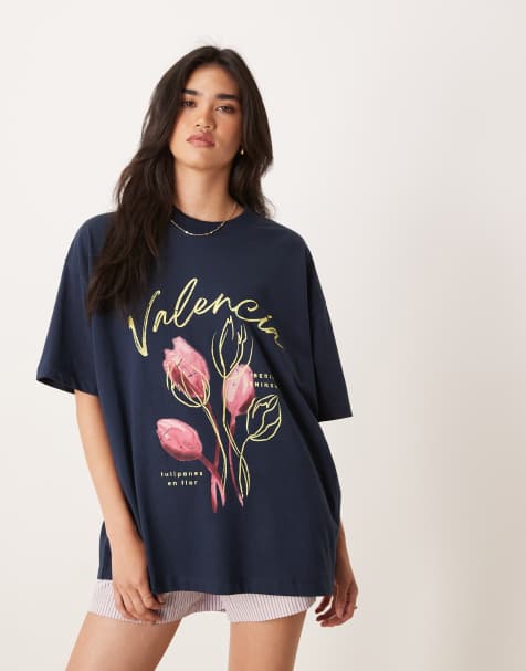 ASOS DESIGN oversized t-shirt with valencia flower graphic in navy - view 1