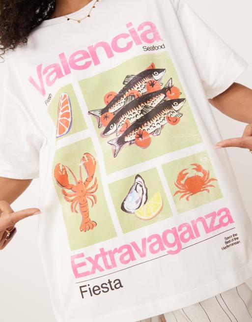 ASOS DESIGN oversized t-shirt with valencia food graphic in cream