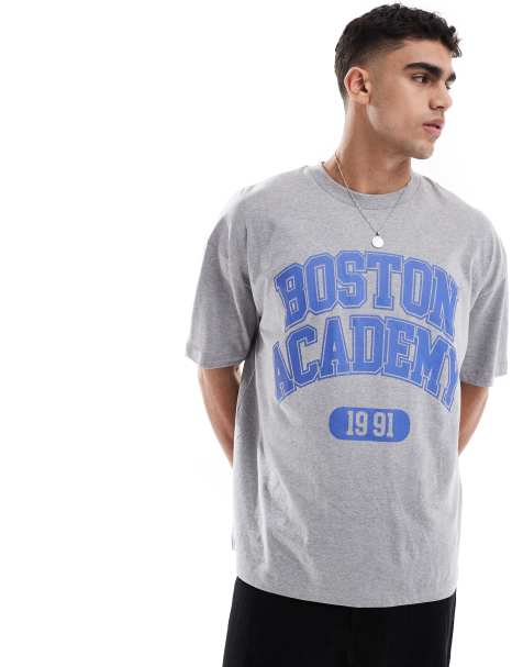 ASOS DESIGN oversized t-shirt with varsity front graphic in grey marl - view 1