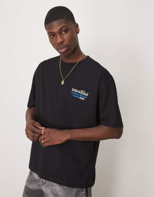 ASOS DESIGN oversized t-shirt with varsity graphic in black, 2 of 4