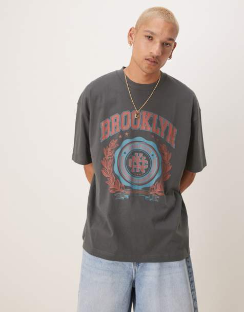 ASOS DESIGN oversized t-shirt with varsity graphic in charcoal - view 1