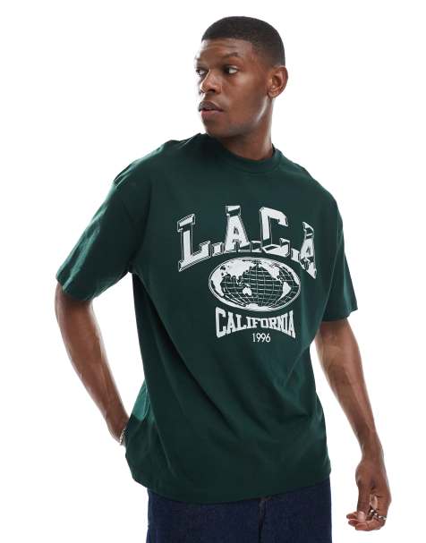 ASOS DESIGN oversized t-shirt with varsity graphic in dark green - view 1