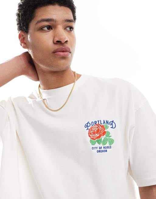 ASOS DESIGN oversized t-shirt with varsity graphic in off white, 2 of 4
