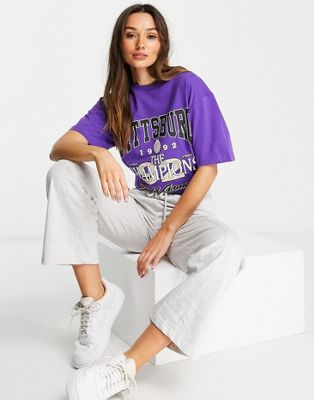 ASOS DESIGN oversized tshirt with varsity license graphic in purple