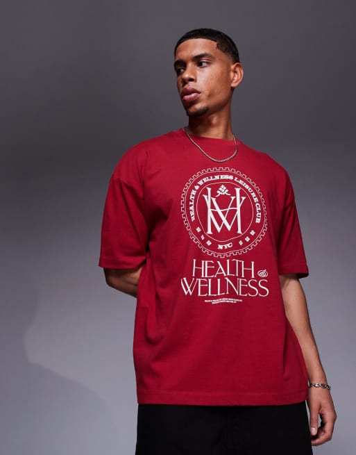 ASOS DESIGN oversized t-shirt with varsity graphic in red, 2 of 4
