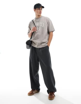 Asos Design Oversized T-shirt With Varsity Graphics In Brown