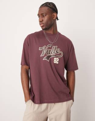 Asos Design Oversized T-shirt With Varsity Graphics In Red