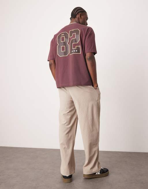 ASOS DESIGN oversized t-shirt with varsity graphics in burgundy, 2 of 4