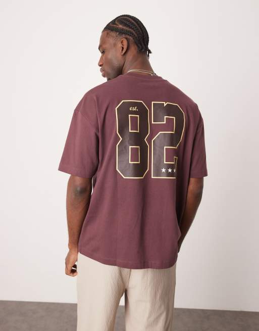 ASOS DESIGN oversized t-shirt with varsity graphics in burgundy, 3 of 4