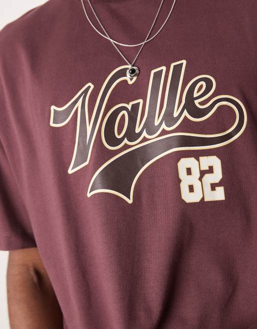 ASOS DESIGN oversized t-shirt with varsity graphics in burgundy, 4 of 4