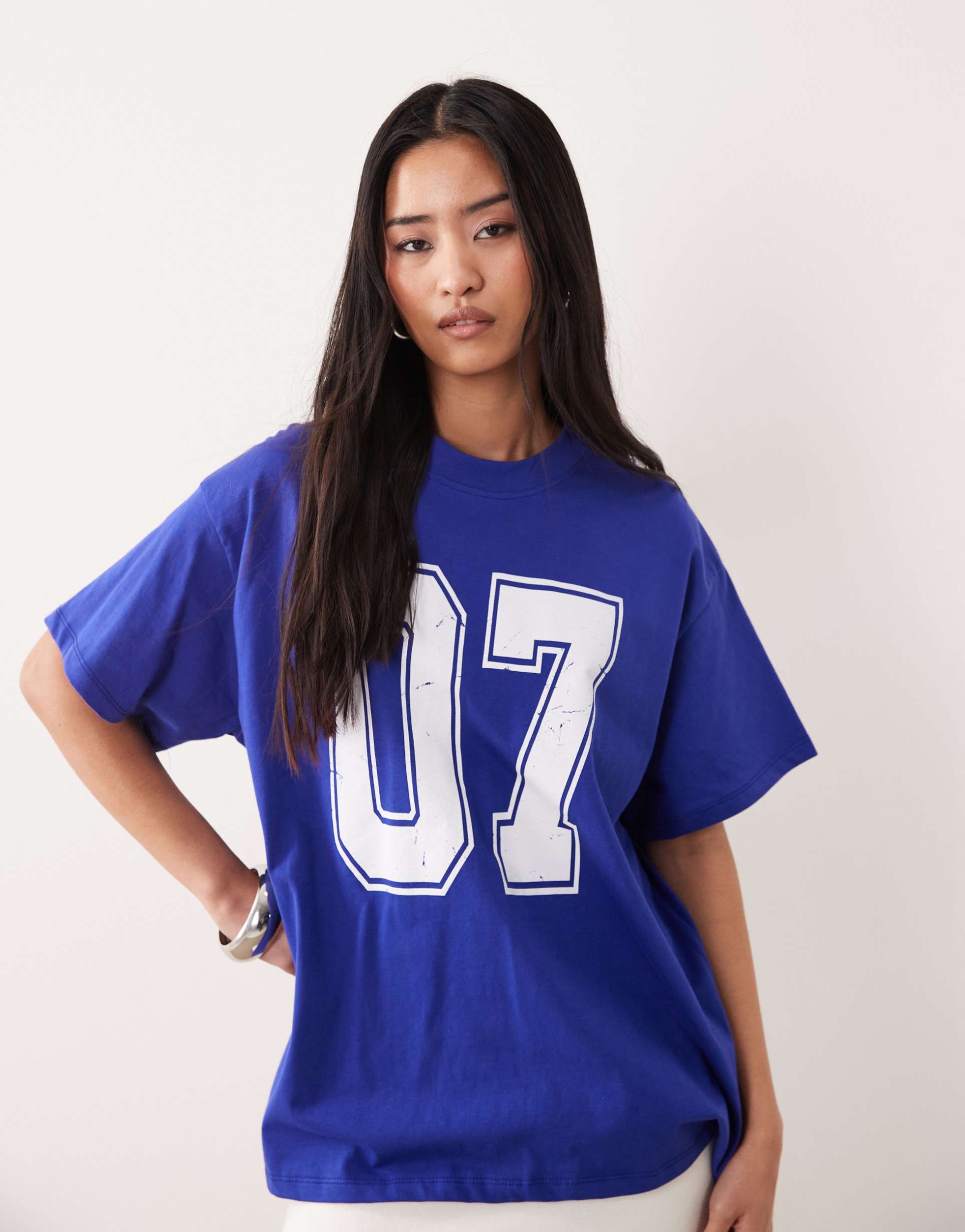 asos design oversized t-shirt with varsity number in blue