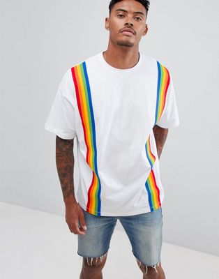 ASOS DESIGN oversized t-shirt with vertical rainbow taping in white | ASOS