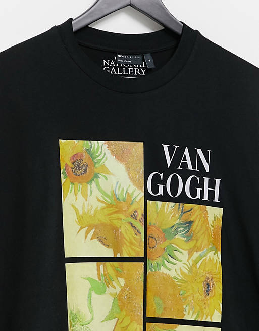 shilling Lamme session ASOS DESIGN oversized t-shirt with Vincent Van Gogh Sunflower print in  black | ASOS