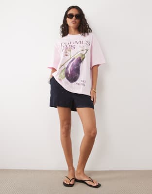 Asos Design Oversized T-shirt With Vintage Aubergine Graphic In Pink