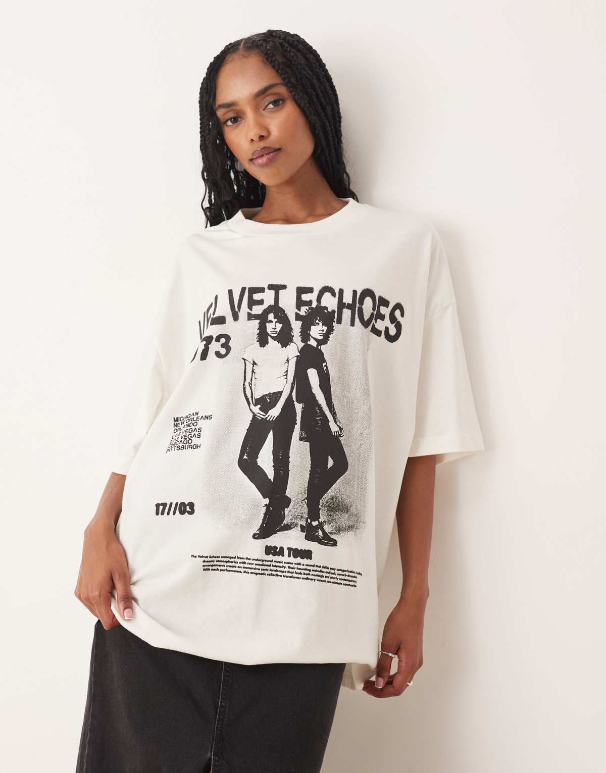 ASOS DESIGN oversized t-shirt with vintage band graphic in cream