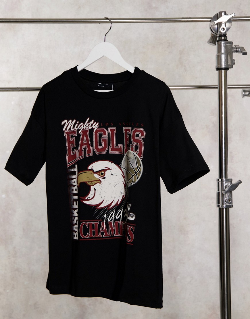 ASOS DESIGN oversized t-shirt with vintage eagle varsity print-Grey