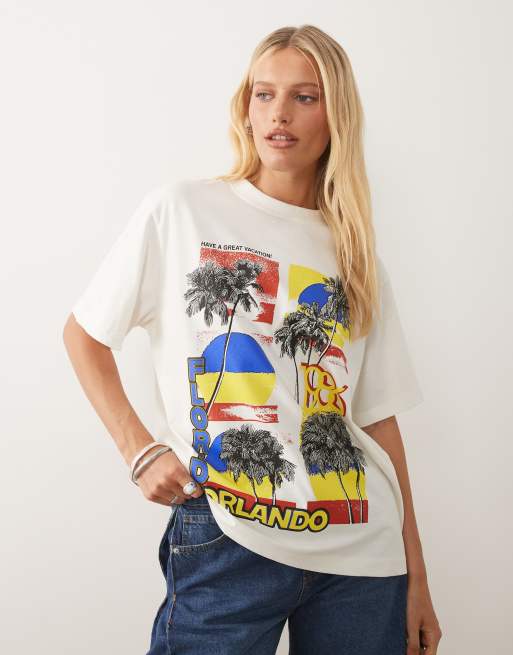 ASOS DESIGN oversized t-shirt with vintage Florida Orlando graphic in cream, 3 of 4