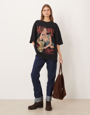 Asos Design Oversized T-shirt With Vintage Mojito Graphic In Black