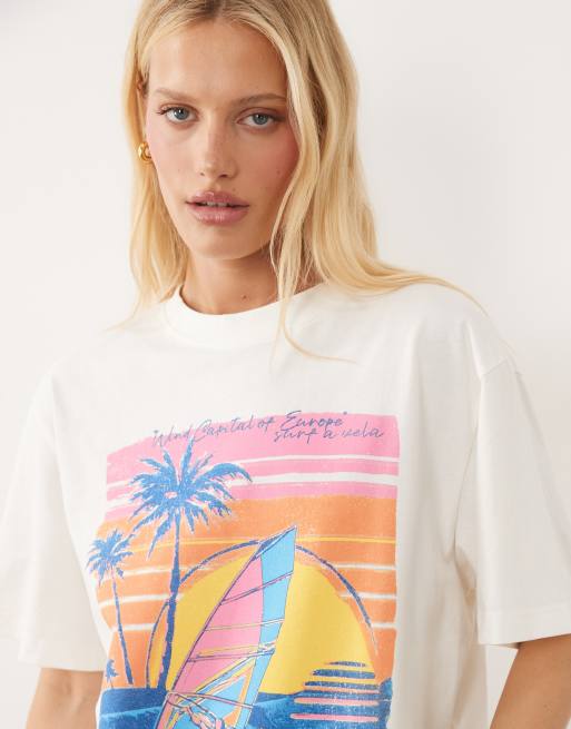 ASOS DESIGN oversized t-shirt with vintage Tarifa holiday graphic in cream, 2 of 4