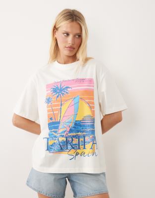 Asos Design Oversized T-shirt With Vintage Tarifa Vacation Graphic In White