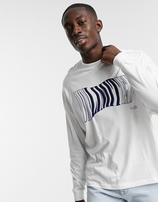 ASOS DESIGN oversized long sleeve organic cotton t-shirt in white with warped text front print