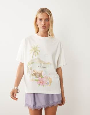 Asos Design Oversized T-shirt With Watercolor Beach Graphic In Multi