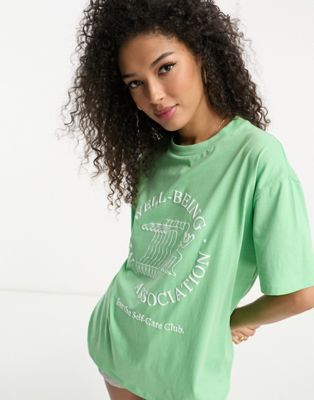ASOS DESIGN oversized t-shirt with wellbeing puff print in green | ASOS