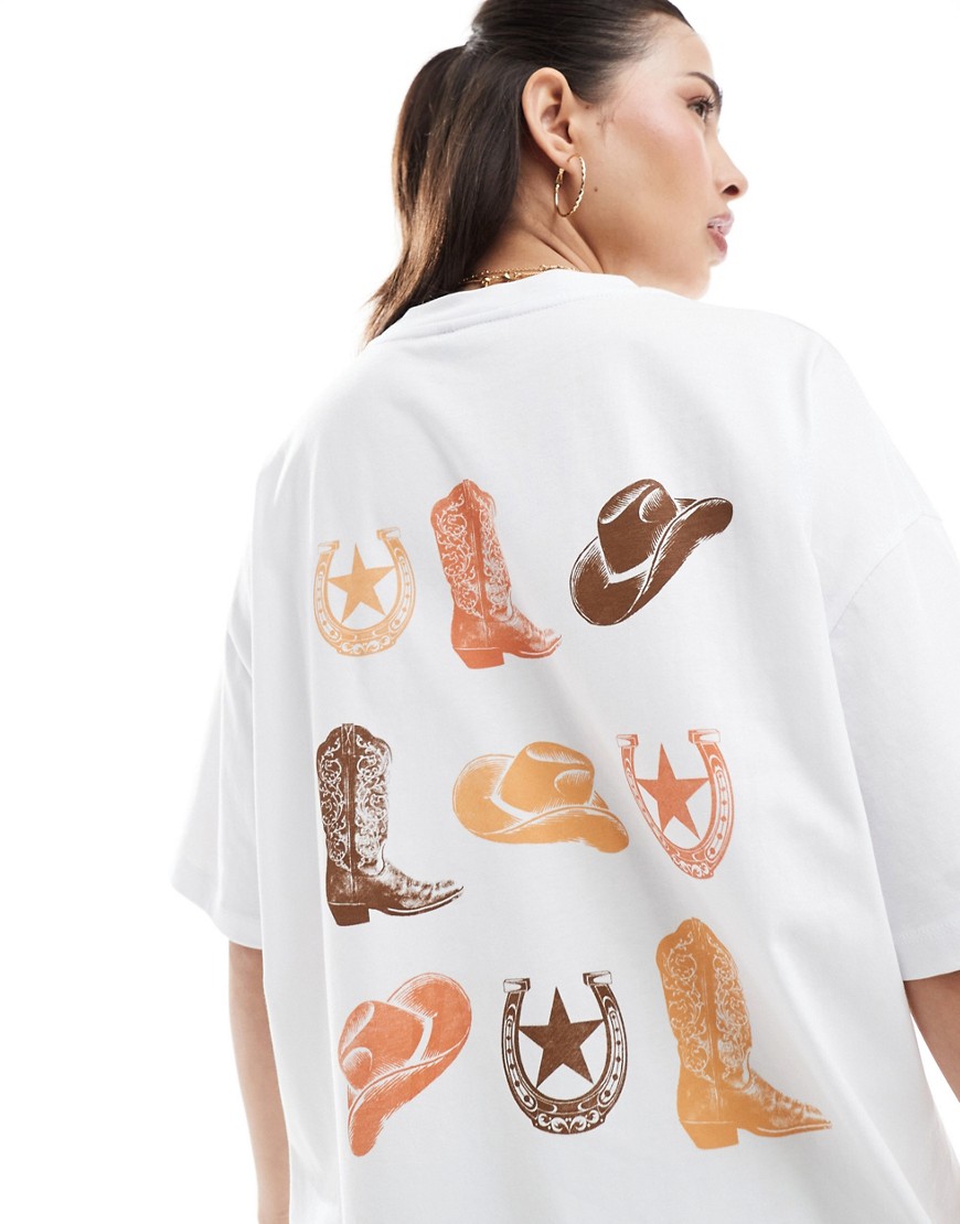 ASOS DESIGN oversized t-shirt with western cowboy graphic in white