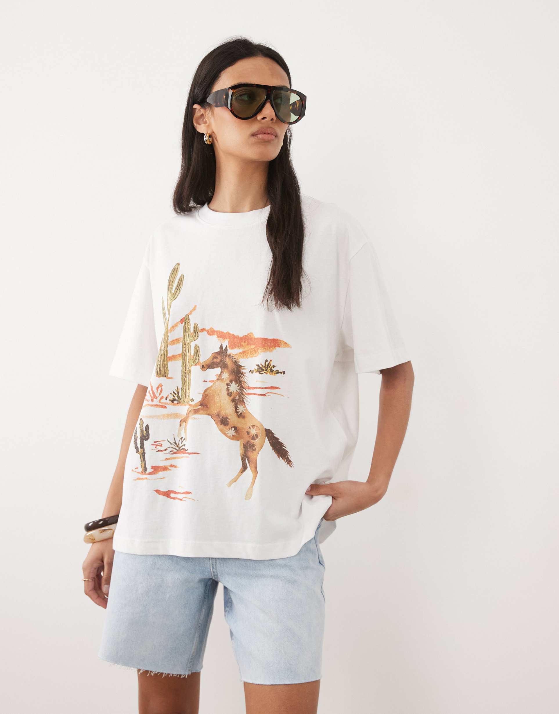 asos design oversized t-shirt with western illustration in white