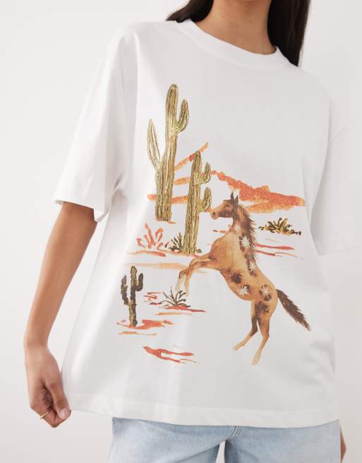ASOS DESIGN Oversized T-shirt with western illustration in white, 4 of 4