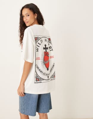 Asos Design Oversized T-shirt With Wild Heart Graphic In White