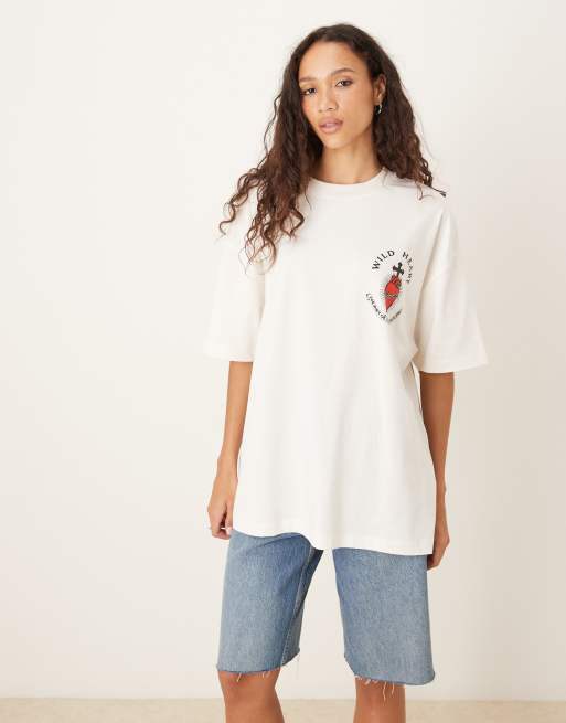 ASOS DESIGN oversized t-shirt with wild heart graphic in cream, 4 of 4