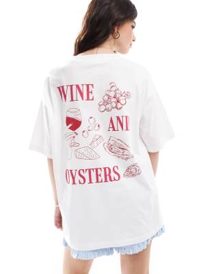 Asos Design Oversized T-shirt With Wine And Oysters In Graphic In White