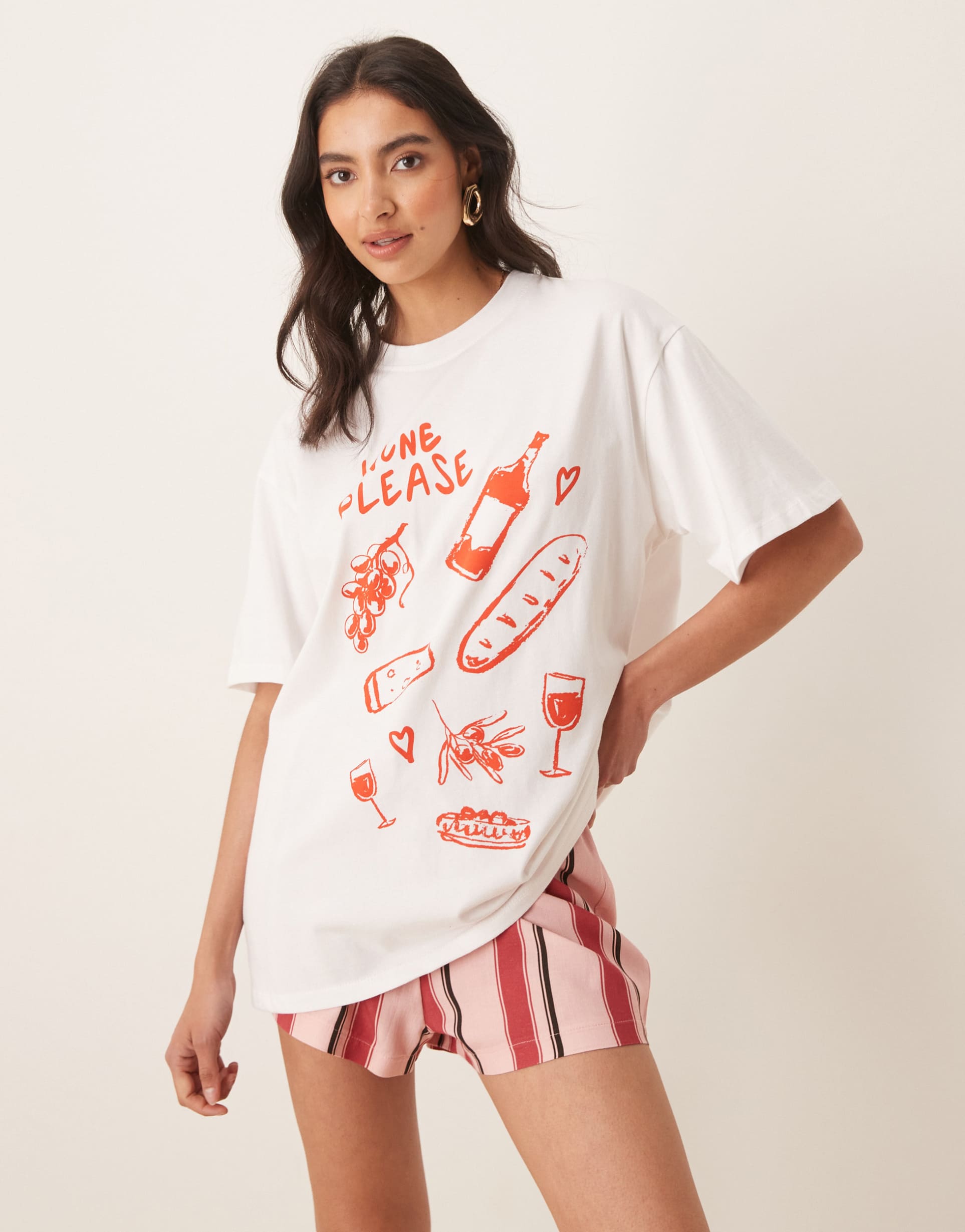asos design oversized t-shirt with wine graphic in white