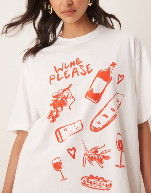 ASOS DESIGN oversized t-shirt with wine graphic in white, 4 of 4