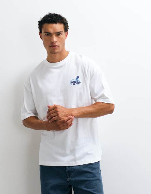 ASOS DESIGN oversized t-shirt with with diner puff print graphic in white, 4 of 10