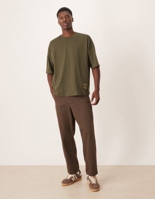 Asos Design Oversized T-shirt With Woven Tab In Multi