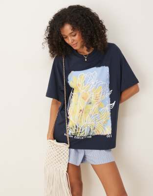 Asos Design Oversized T-shirt With Yellow Flower Graphic