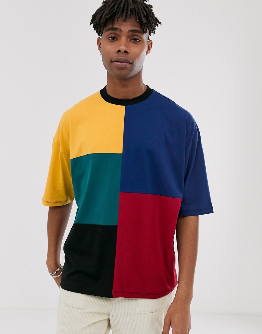 ASOS DESIGN oversized t-shirt med halværmer i patchwork farveblok-Multifarvet